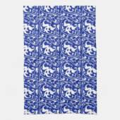 Ikat Floral Damask - Cobalt Blue en White Theedoek (Verticaal)