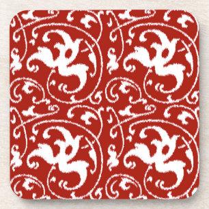 Ikat Floral Damask - Donkerrood en wit Bier Onderzetter