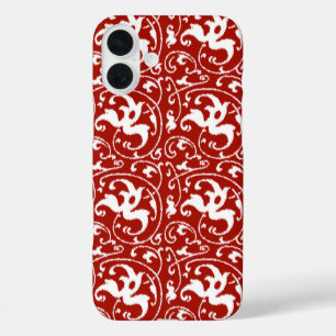 Ikat Floral Damask - Donkerrood en wit iPhone 16 Plus Hoesje