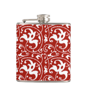 Ikat Floral Damask - Donkerrood en wit Heupfles