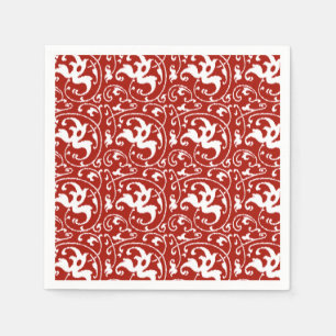 Ikat Floral Damask - Donkerrood en wit Servetten