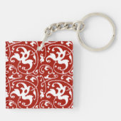Ikat Floral Damask - Donkerrood en wit Sleutelhanger (Achterkant)
