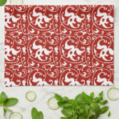 Ikat Floral Damask - Donkerrood en wit Theedoek (Gevouwen)