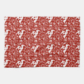 Ikat Floral Damask - Donkerrood en wit Theedoek (Horizontaal)