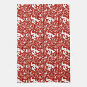 Ikat Floral Damask - Donkerrood en wit Theedoek (Verticaal)