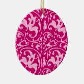 Ikat Floral Damask - Fuchsia and Bleek roze Keramisch Ornament (Rechts)