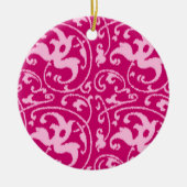 Ikat Floral Damask - Fuchsia and Bleek roze Keramisch Ornament (Voorkant)