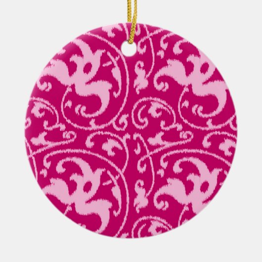 Ikat Floral Damask - Fuchsia and Bleek roze Keramisch Ornament (Voorkant)