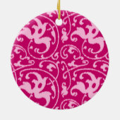 Ikat Floral Damask - Fuchsia and Bleek roze Keramisch Ornament (Achterkant)
