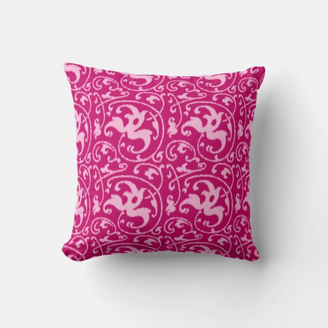 Ikat Floral Damask - Fuchsia and Bleek roze Kussen (Voorkant)