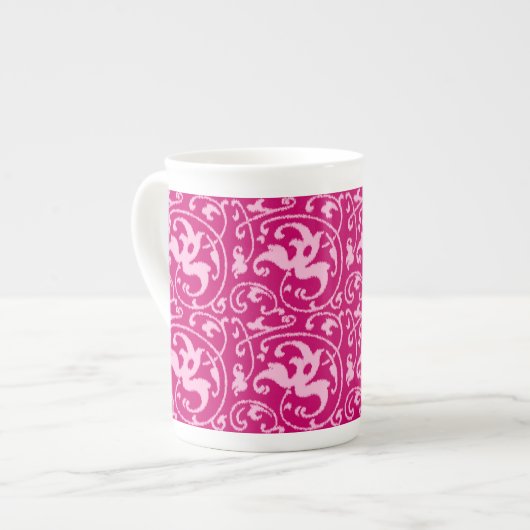 Ikat Floral Damask - Fuchsia and Bleek roze Porselein Kop (Links)
