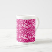 Ikat Floral Damask - Fuchsia and Bleek roze Porselein Kop (Voorkant rechts)