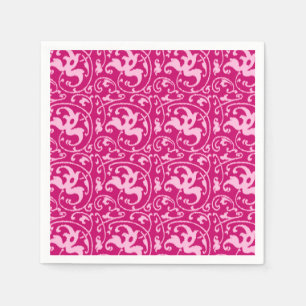 Ikat Floral Damask - Fuchsia and Bleek roze Servetten