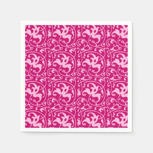 Ikat Floral Damask - Fuchsia and Bleek roze Servetten (Voorkant)