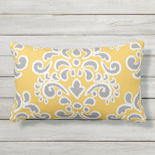 Ikat Floral Damask Grey and Yellow Buitenkussen