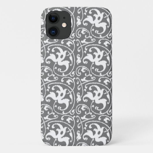 Ikat Floral Damask - Grijs / Grijs en Wit Case-Mate iPhone Case (Achterkant)