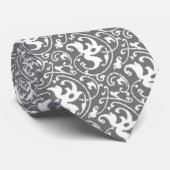 Ikat Floral Damask - Grijs / Grijs en Wit Stropdas (Opgerold)