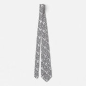 Ikat Floral Damask - Grijs / Grijs en Wit Stropdas (Achterkant)