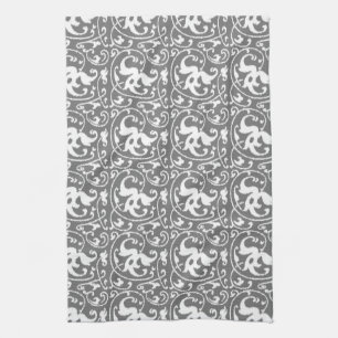 Ikat Floral Damask - Grijs / Grijs en Wit Theedoek