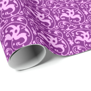 Ikat Floral Damask - Orchid en Paars Cadeaupapier