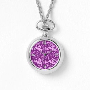 Ikat Floral Damask - Orchid en Paars Horloge