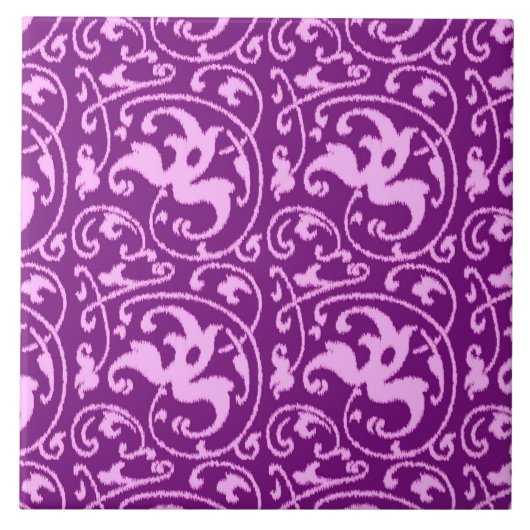 Ikat Floral Damask - Orchid en Paars Tegeltje (Voorkant)