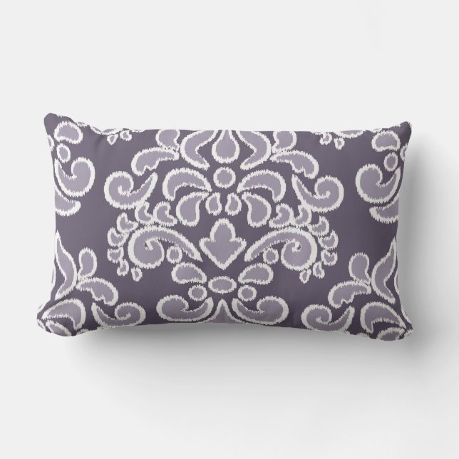 Ikat Floral Damask Plum en Lavender Buitenkussen (Voorkant)