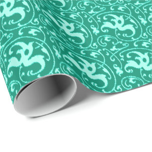 Ikat Floral Damask - Turquoise en Aqua Cadeaupapier