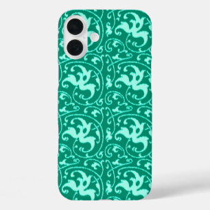 Ikat Floral Damask - Turquoise en Aqua iPhone 16 Plus Hoesje