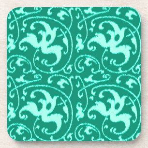 Ikat Floral Damask - Turquoise en Aqua Drankjes Onderzetter