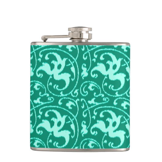 Ikat Floral Damask - Turquoise en Aqua Heupfles (Voorkant)