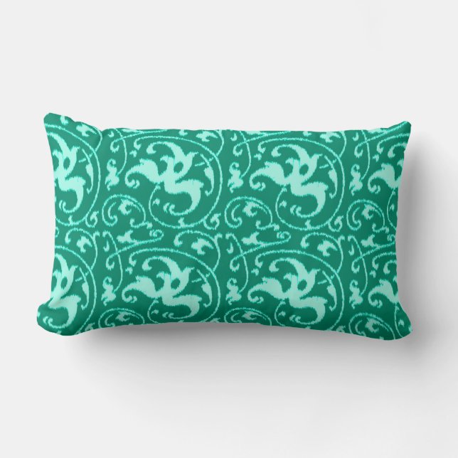 Ikat Floral Damask - Turquoise en Aqua Kussen (Voorkant)