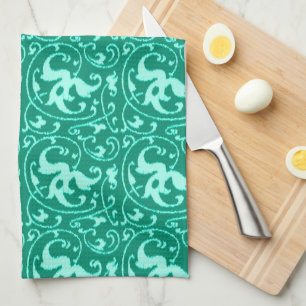 Ikat Floral Damask - Turquoise en Aqua Theedoek
