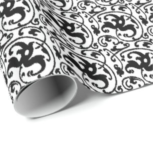 Ikat Floral Damask - White en Black Cadeaupapier