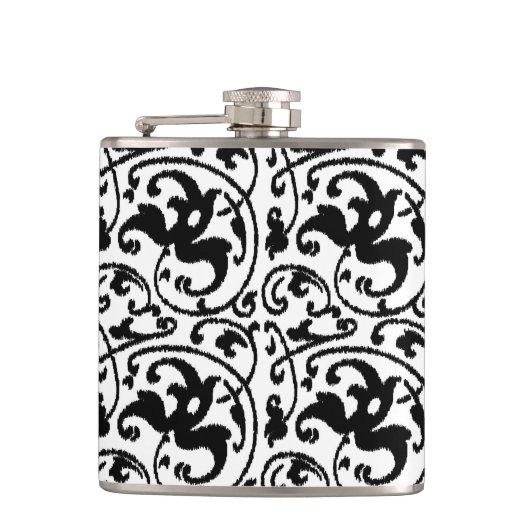 Ikat Floral Damask - White en Black Heupfles (Voorkant)