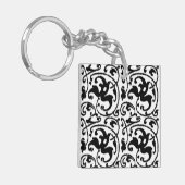 Ikat Floral Damask - White en Black Sleutelhanger (Voorkant Links)