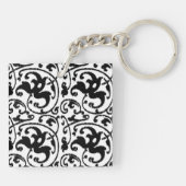 Ikat Floral Damask - White en Black Sleutelhanger (Achterkant)
