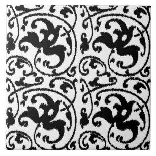 Ikat Floral Damask - White en Black Tegeltje