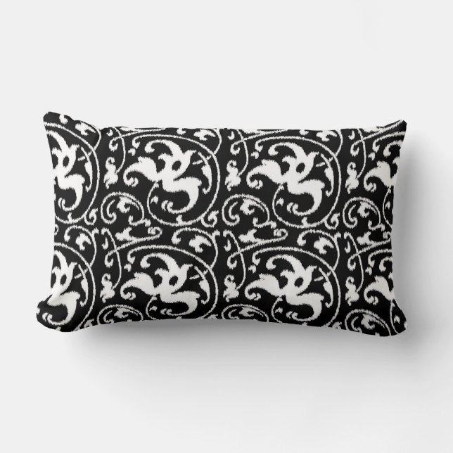 Ikat Floral Damask - zwart en wit Kussen (Voorkant)