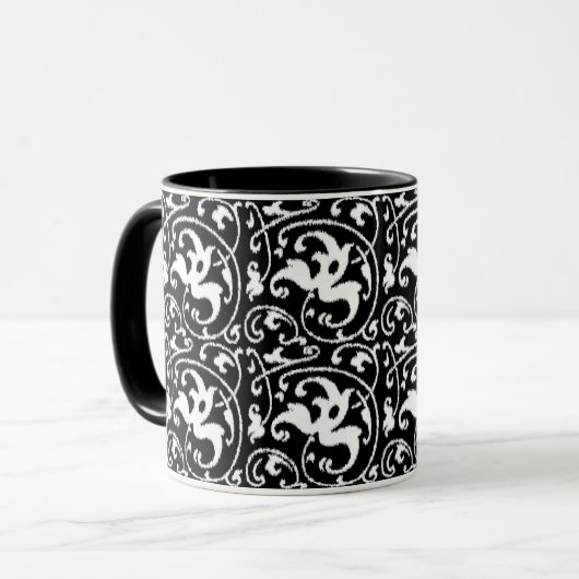 Ikat Floral Damask - zwart en wit Mok (Voorkant links)