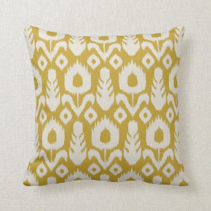 Ikat Floral Pattern Mustard Yellow and Natural Kussen