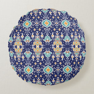 Ikat Geometric: Folklore Oriental Ornament. Rond Kussen