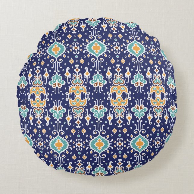 Ikat Geometric: Folklore Oriental Ornament. Rond Kussen (Voorkant)