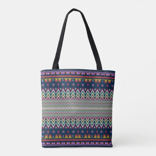 Ikat Geometric Folklore Ornament Background | Naam Tote Bag (Achterkant)
