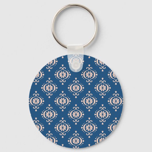 Ikat Geometrische Folklore Damask Ornament Sleutelhanger (Voorkant)