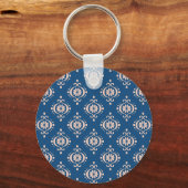 Ikat Geometrische Folklore Damask Ornament Sleutelhanger (Voorkant)