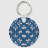 Ikat Geometrische Folklore Damask Ornament Sleutelhanger (Achterkant)