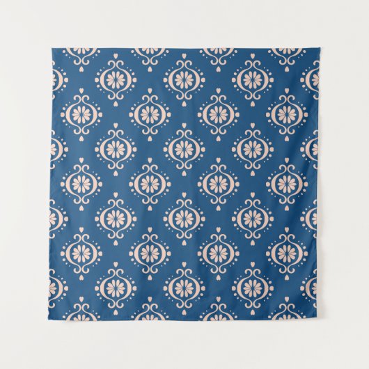 Ikat Geometrische Folklore Damask Ornament Wandkleed (Voorkant)
