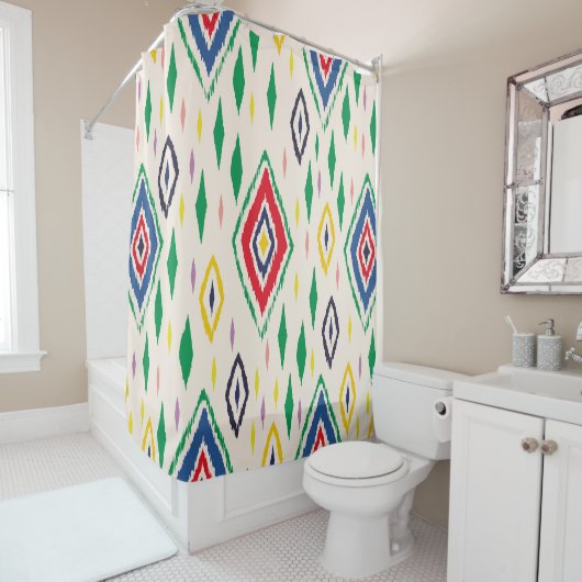 Ikat geometrische folklore ornament met diamanten. douchegordijn (In situ)