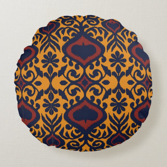 Ikat geometrische folklore-versiering. Oriental da Rond Kussen (Voorkant)